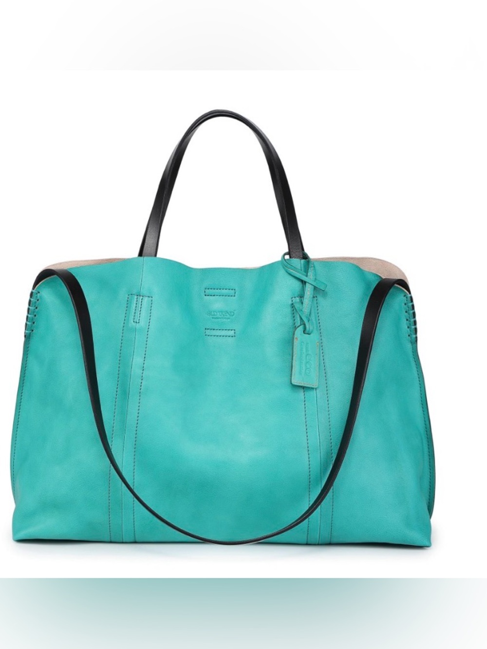 “ON TREND” Turquoise Leather Carryall & Canvas Inserts Travel “Forest Island”